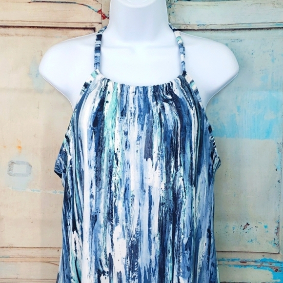 Peace & Pearls Helena Teal White Sleeveless Dress - Picture 4 of 6